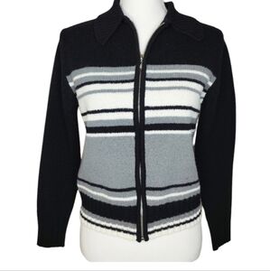 Express Bleus zip front sweater knit jacket. Black, white, grey stripes Size M